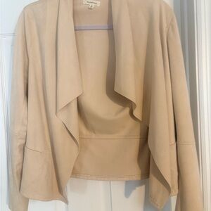 Max Studio Tan Open-Front Suede draped jacket